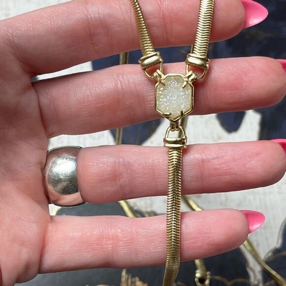 Kendra Scott Long Starla Y Gold and Crystal Geode Pendant Necklace D2 or 3 - Picture 10 of 14